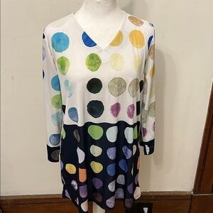 Lily London Colorful Polka Dot Long Sleeve V neck tunic Size L EUC